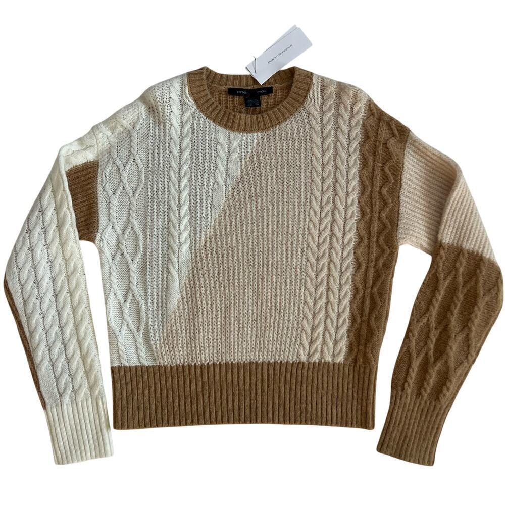 French Connection Pullover Sweater Medium M Wool Blend Cable Knit NEW